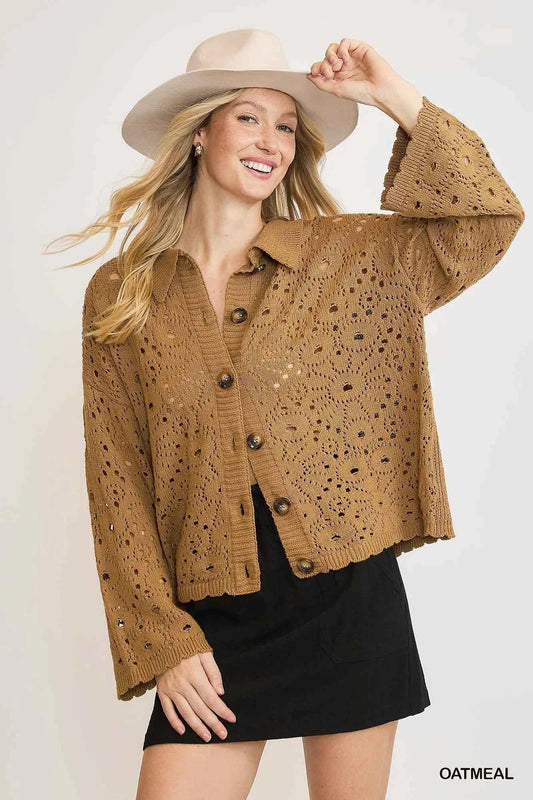 Umgee Crochet Button Down Knit Cardigan