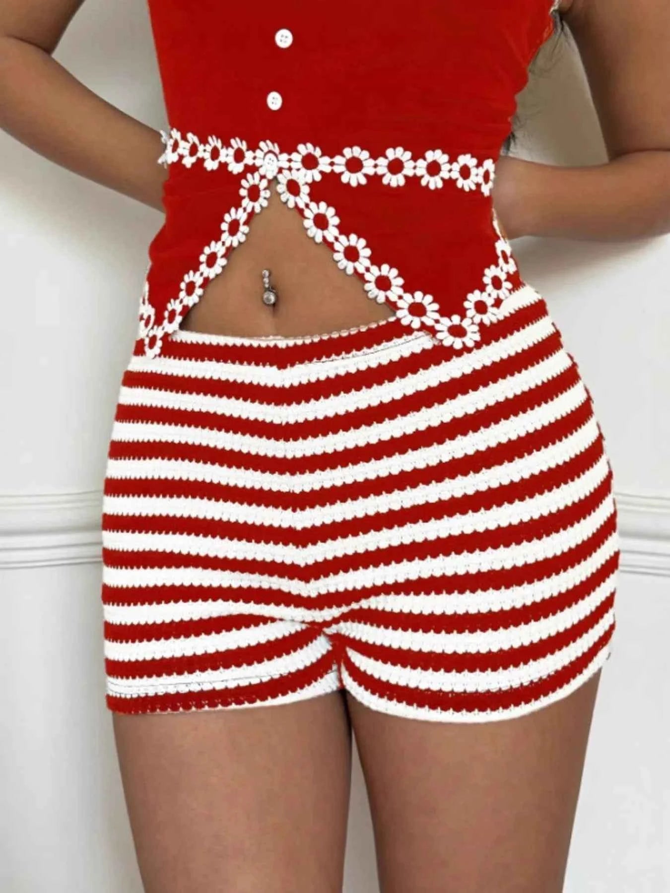 Striped High Waist Knit Shorts