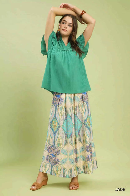 Umgee Ruffle Sleeve Textured Babydoll Blouse