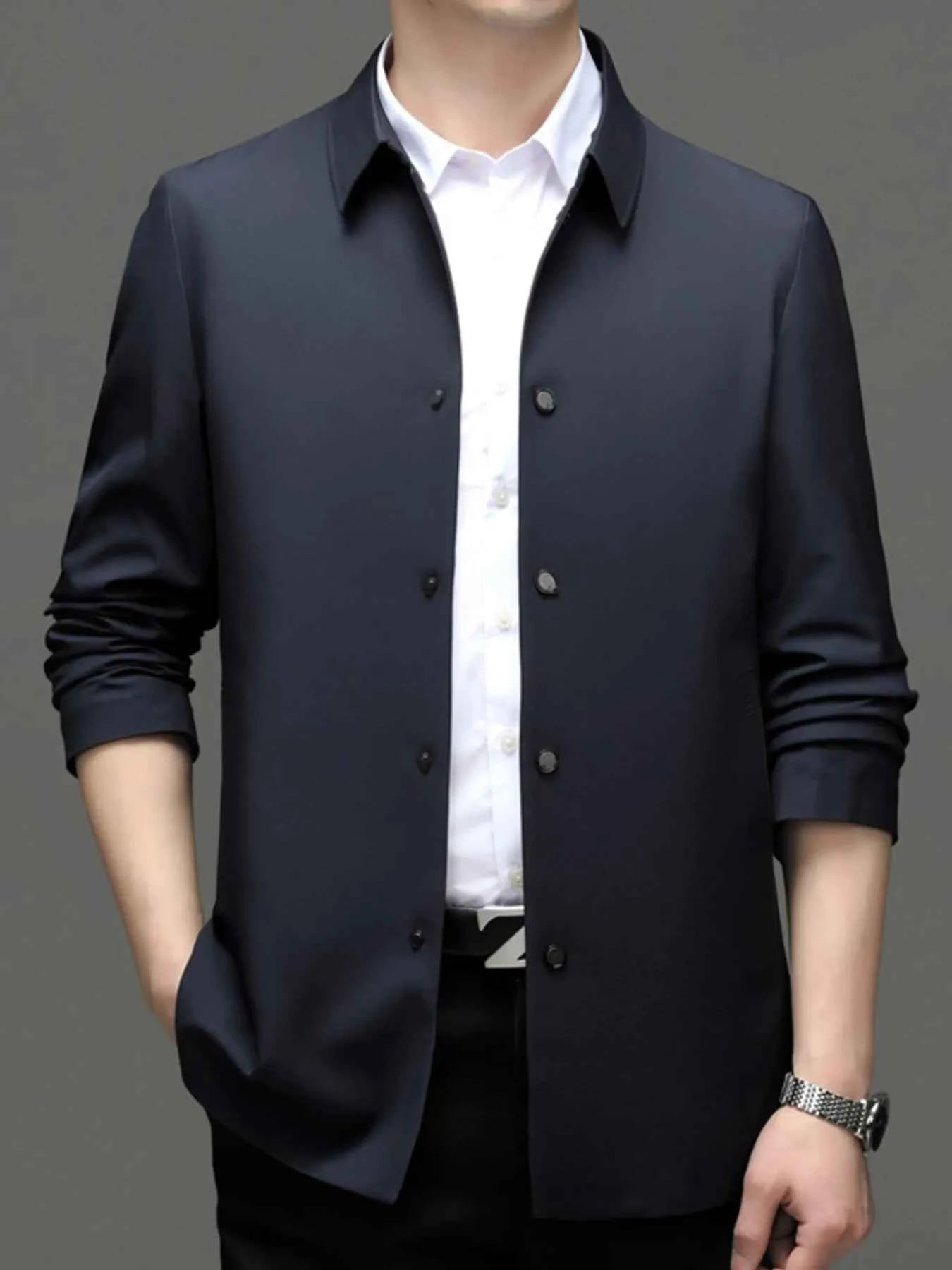 Men's Plus Size Button Up Long Sleeve Jacket