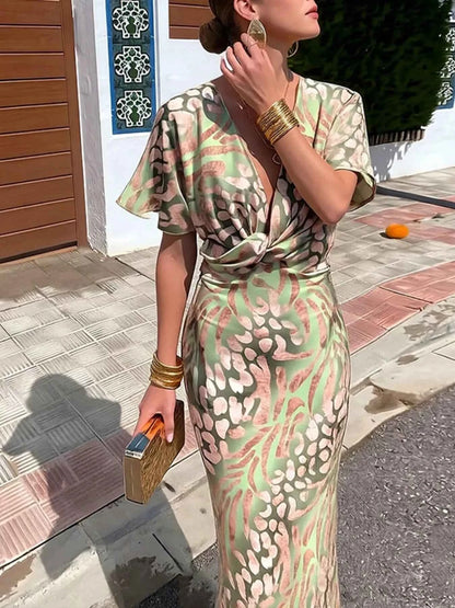 Full Size Twist-Front Animal Print Maxi Dress Plus Size
