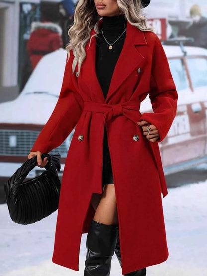 Double-Breasted Tie Waist Coat