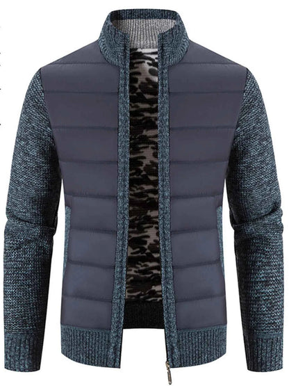 Men's Plus Size Quilted Knit Bomber Jacket with Stand Collar