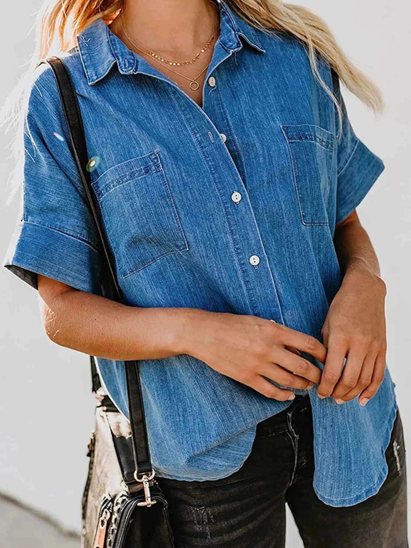 Casual Short Sleeve Denim Shirt