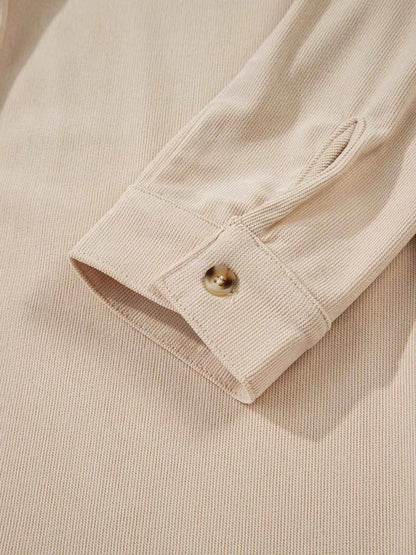 Corduroy Half Button Collared Long Sleeve Mini Dress