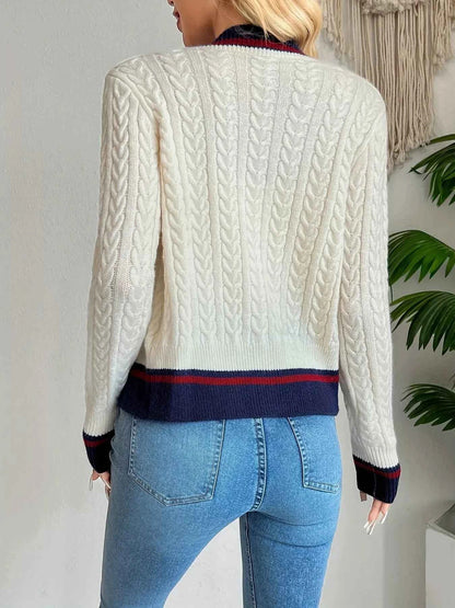 Contrast Trim Cable Knit Cardigan
