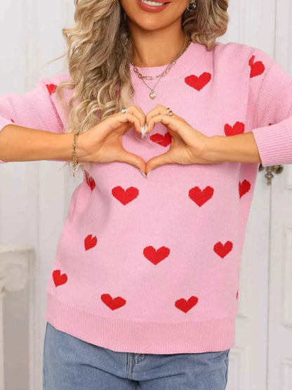 Valentine's Day Heart Pattern Dropped Shoulder Sweater