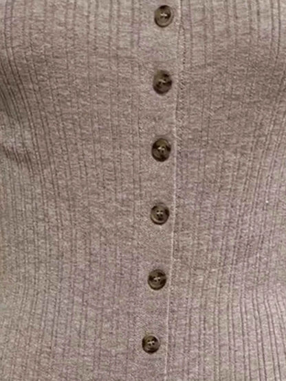 Ribbed Button-Front Bodycon Sweater Dress