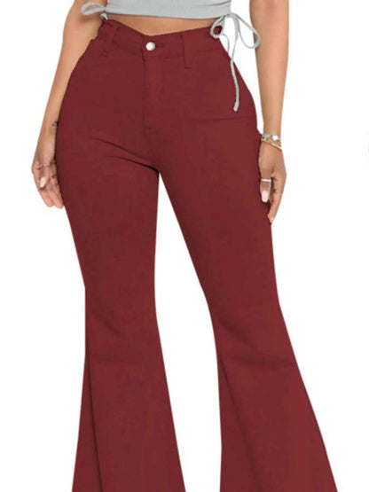 Full Size High-Waisted Raw Hem Flare Jeans Plus Size