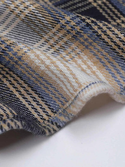 Men's Plaid Button Up Long Sleeve Jacket