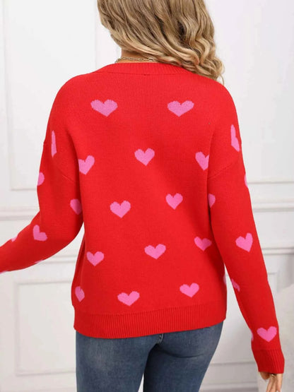 Valentine's Day Heart Pattern Dropped Shoulder Sweater
