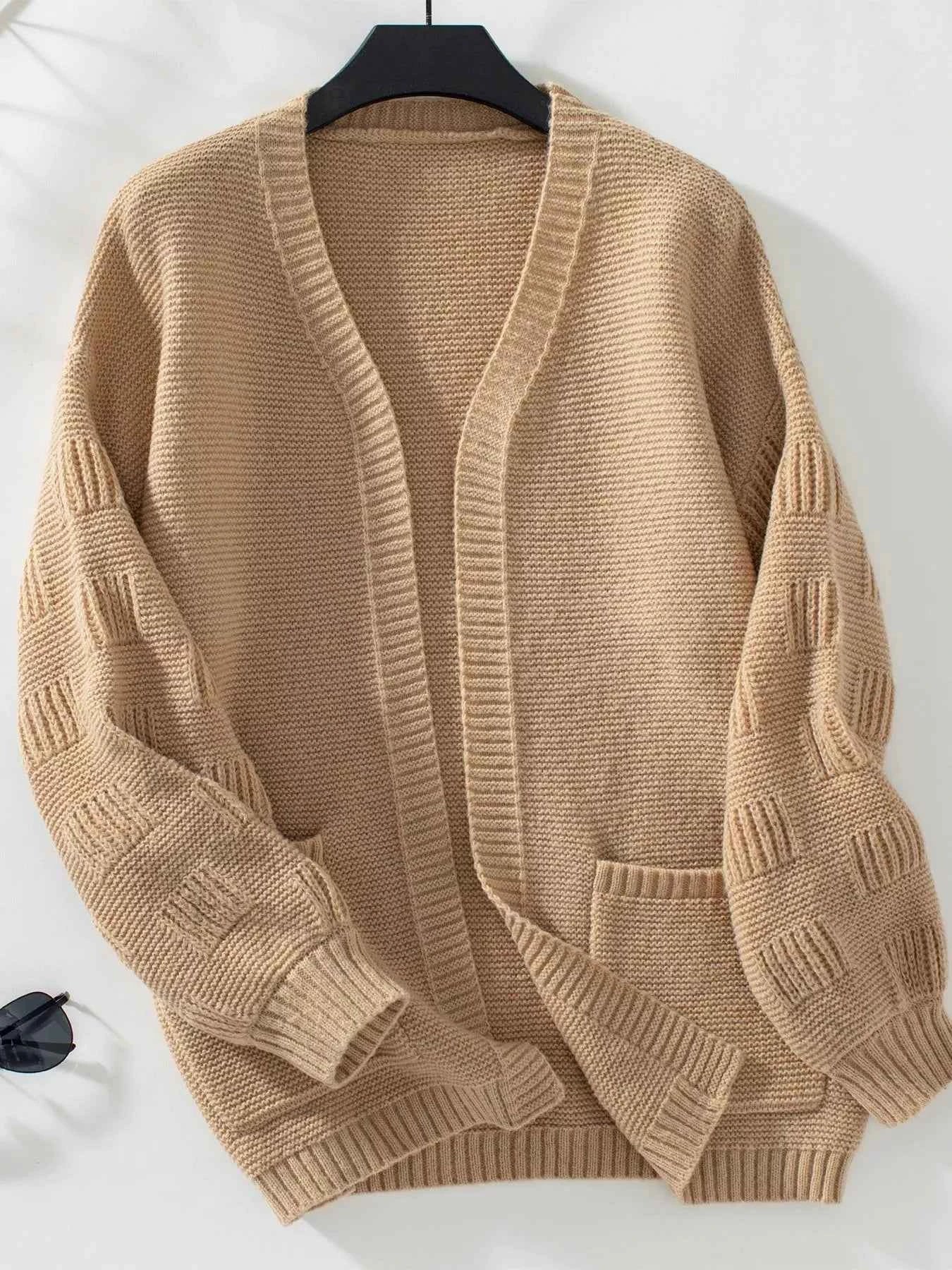 Textured Knit Open Front Cardigan