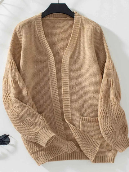 Textured Knit Open Front Cardigan