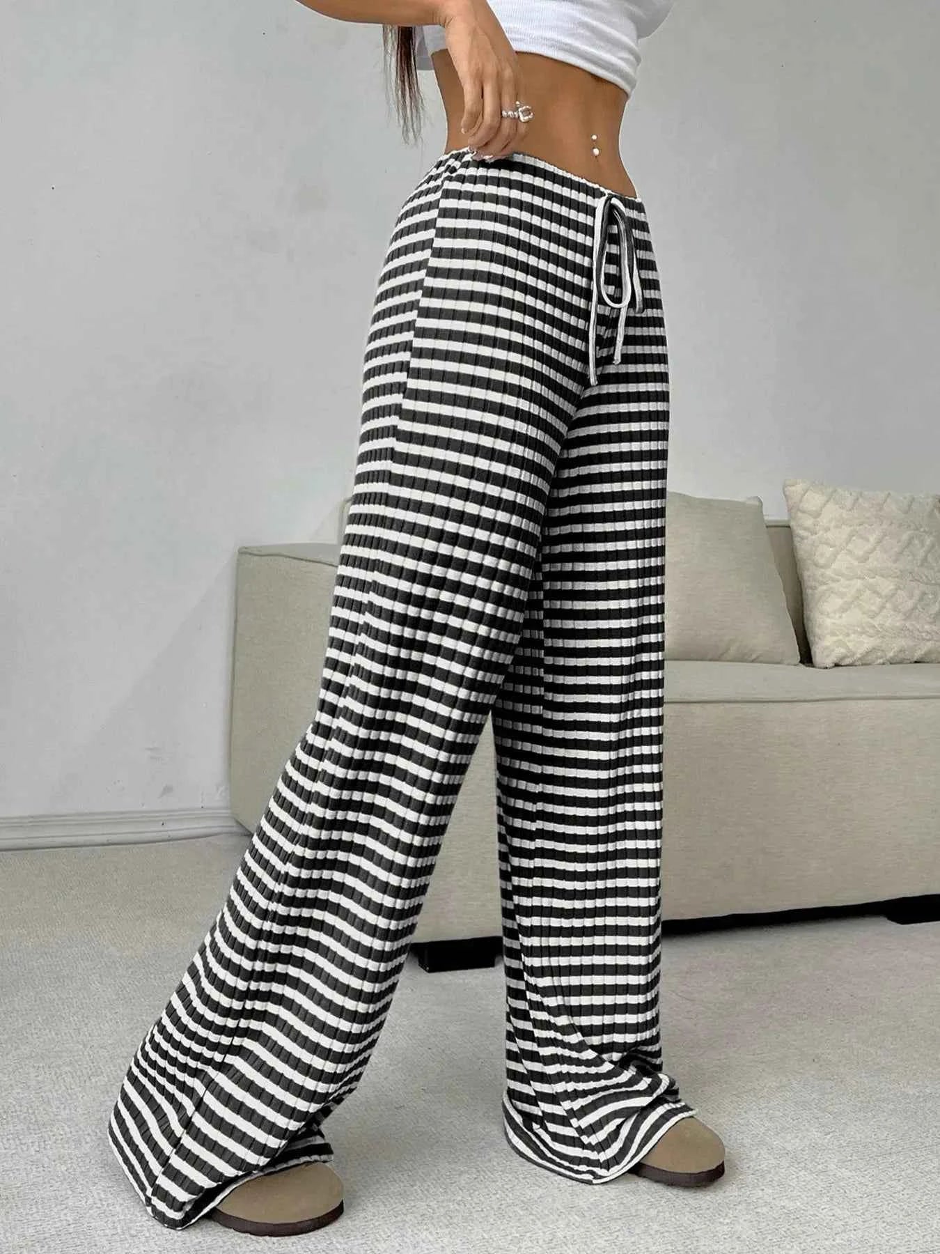 Striped Wide Leg Drawstring Pants