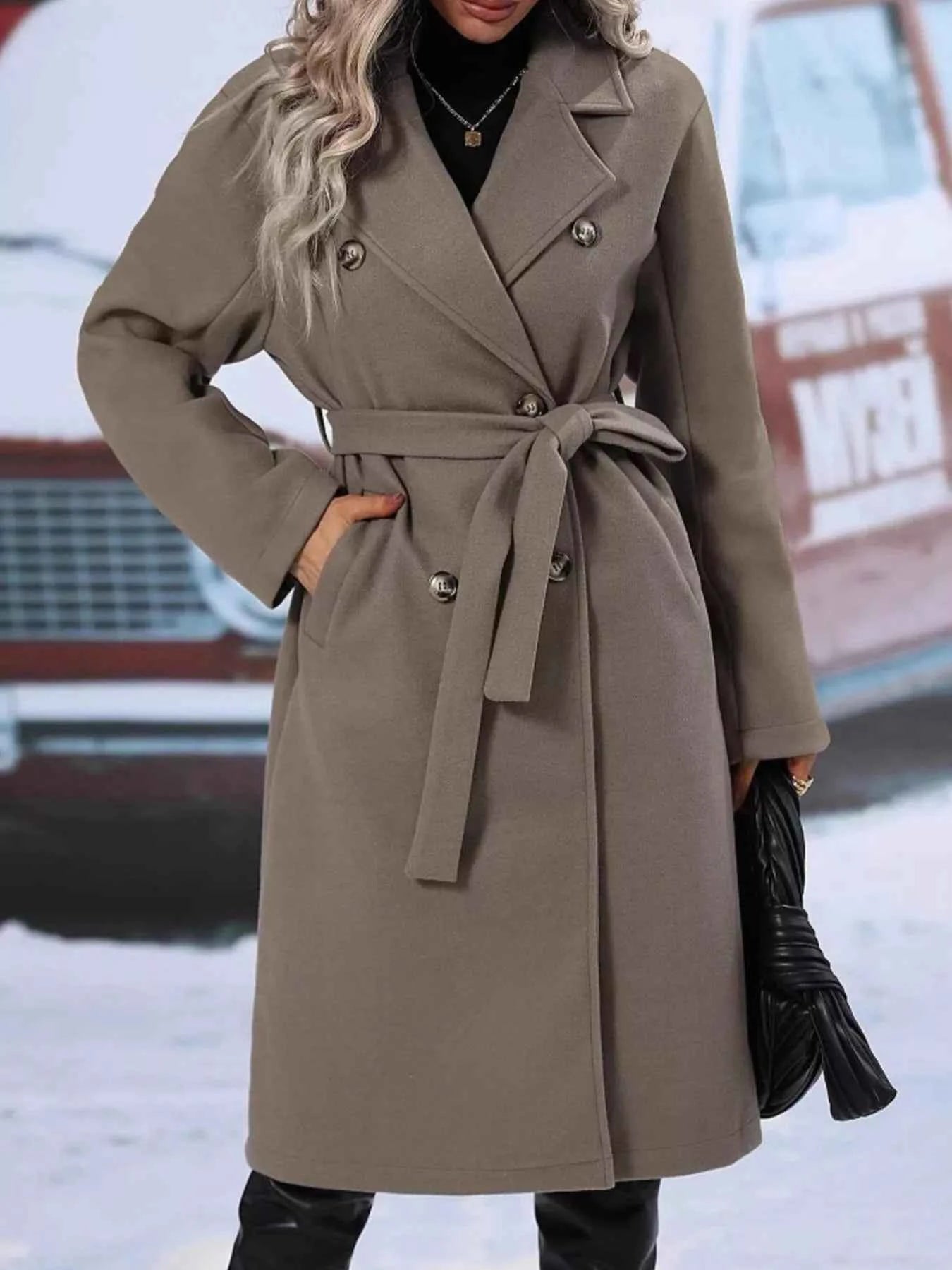 Double-Breasted Tie Waist Coat