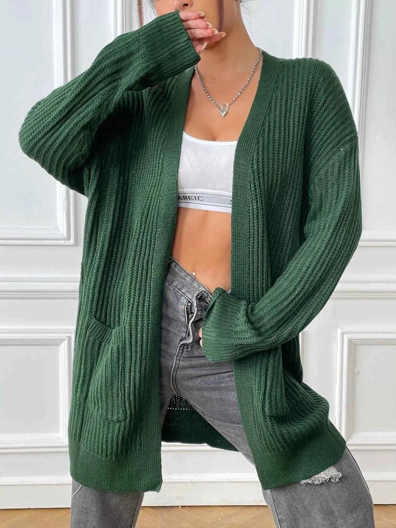 Open Front Drop Shoulder Cardigan