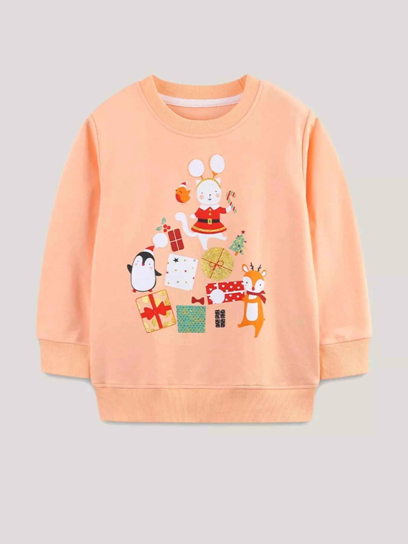 Children's Christmas Print Round Neck Sweatshirt
