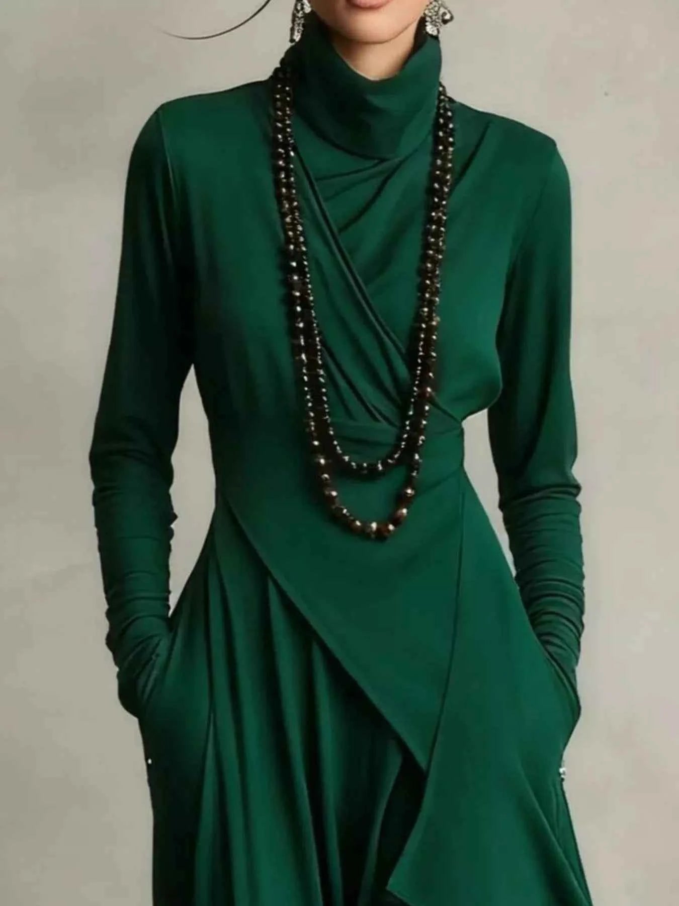 Full Size Asymmetrical Hem Turtleneck Dress Plus Size