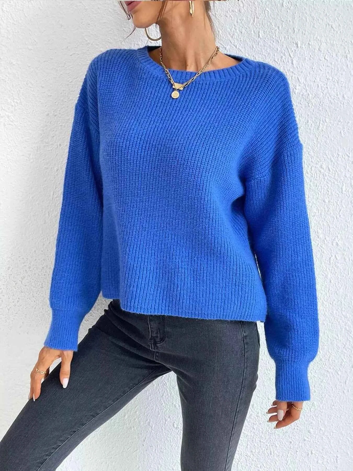 Ribbed Knit Dropped Shoulder Sweater