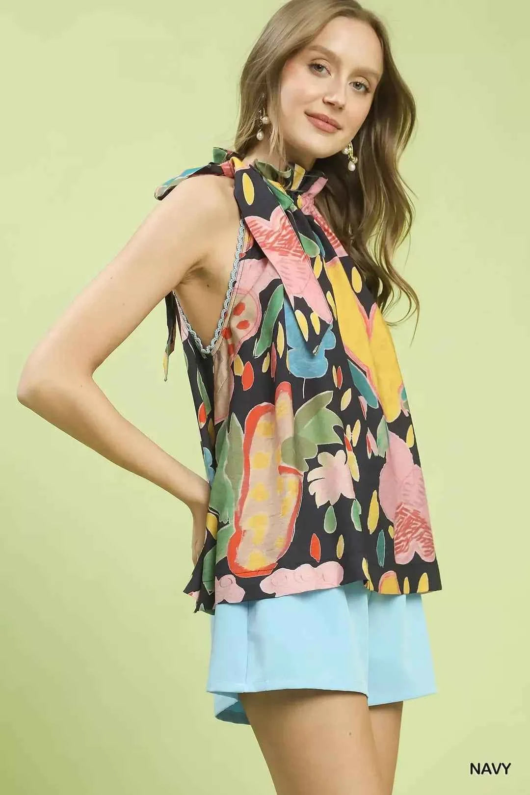 Umgee Multi-Color Floral Halter Neck Boho Top