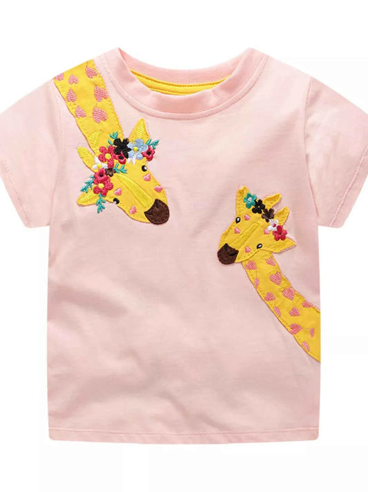 Children's Giraffe Applique Short Sleeve T-Shirt