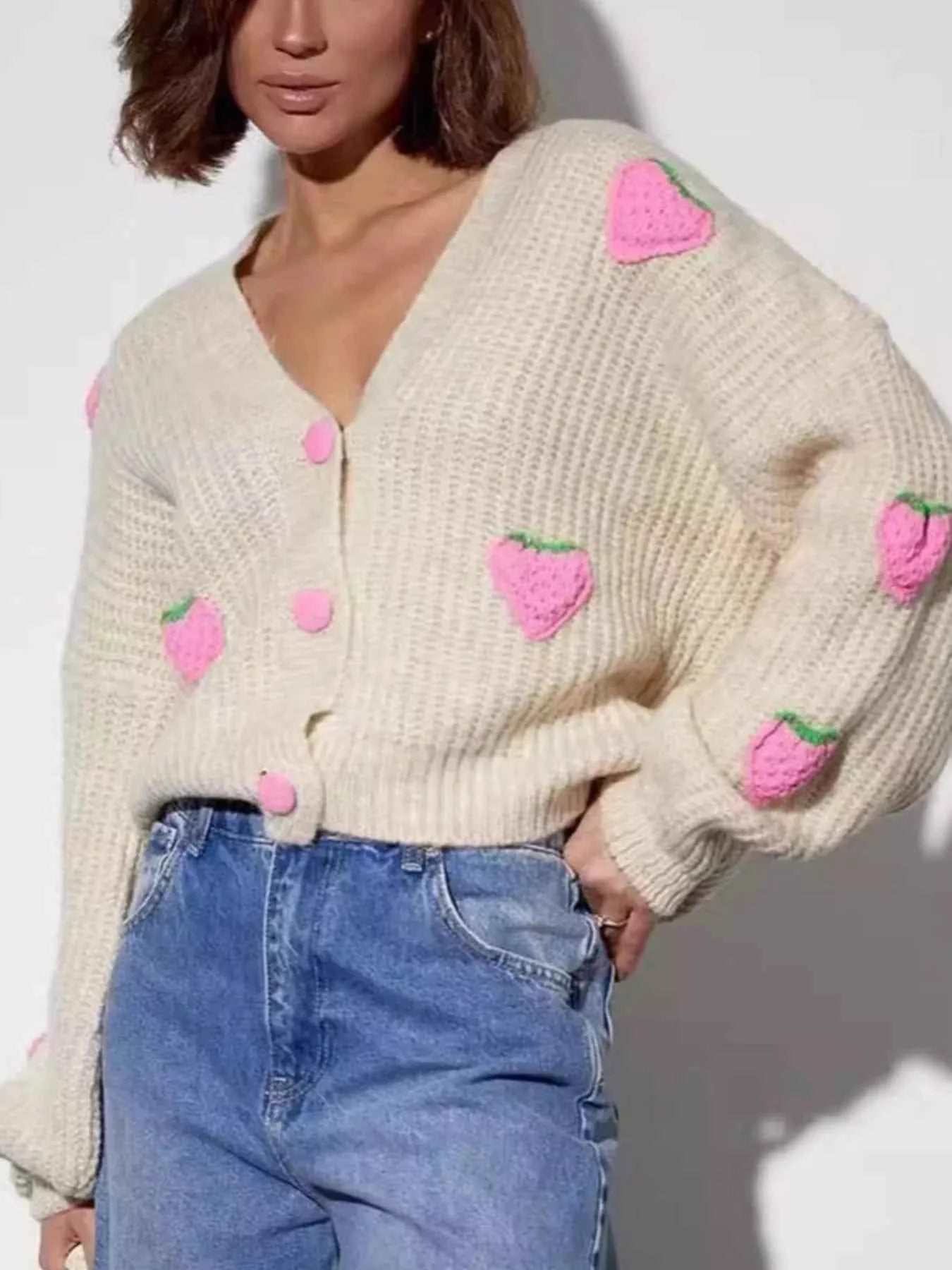 Strawberry Button Down Cardigan
