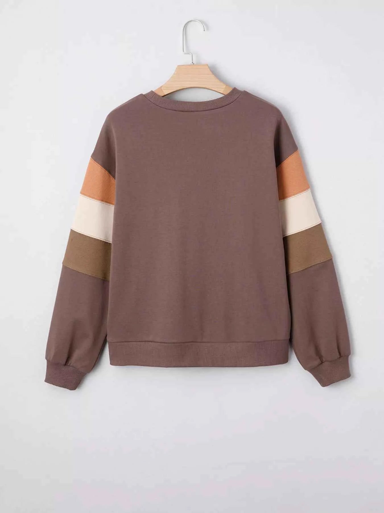 Sequin Bow Pumpkin Round Neck Sweatshirt