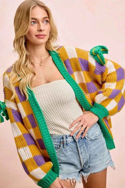 BiBi Mardigras Checker Board Front Open Cardigan