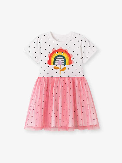 Children's Rainbow Flower Polka Dot Tulle Dress