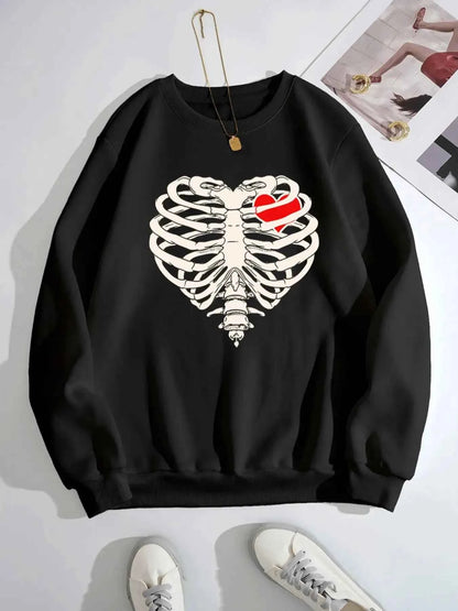 Skeleton Heart Round Neck Sweatshirt