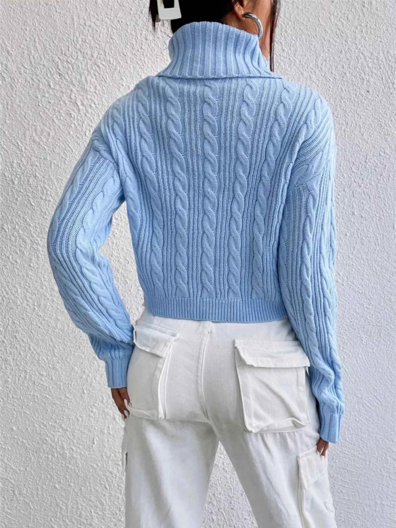 Cable-Knit Turtleneck Long Sleeve Sweater