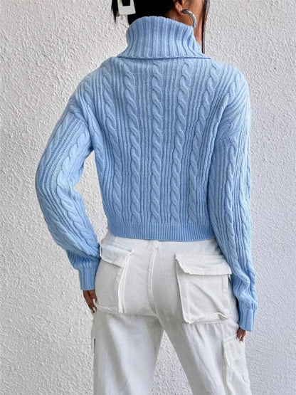Cable-Knit Turtleneck Long Sleeve Sweater