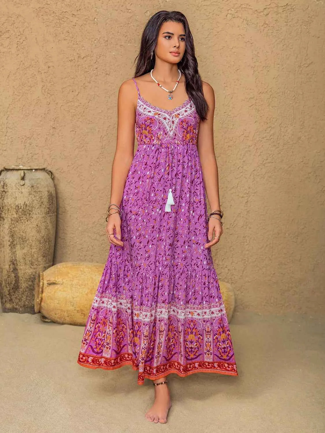 Tassel Floral Print Cami Dress
