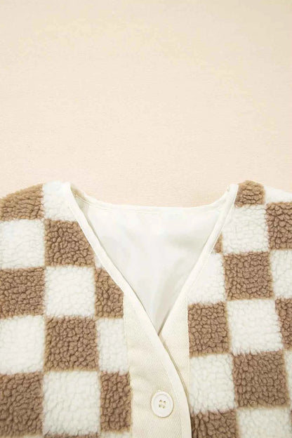Checkered Sherpa Oversized Button Up Jacket