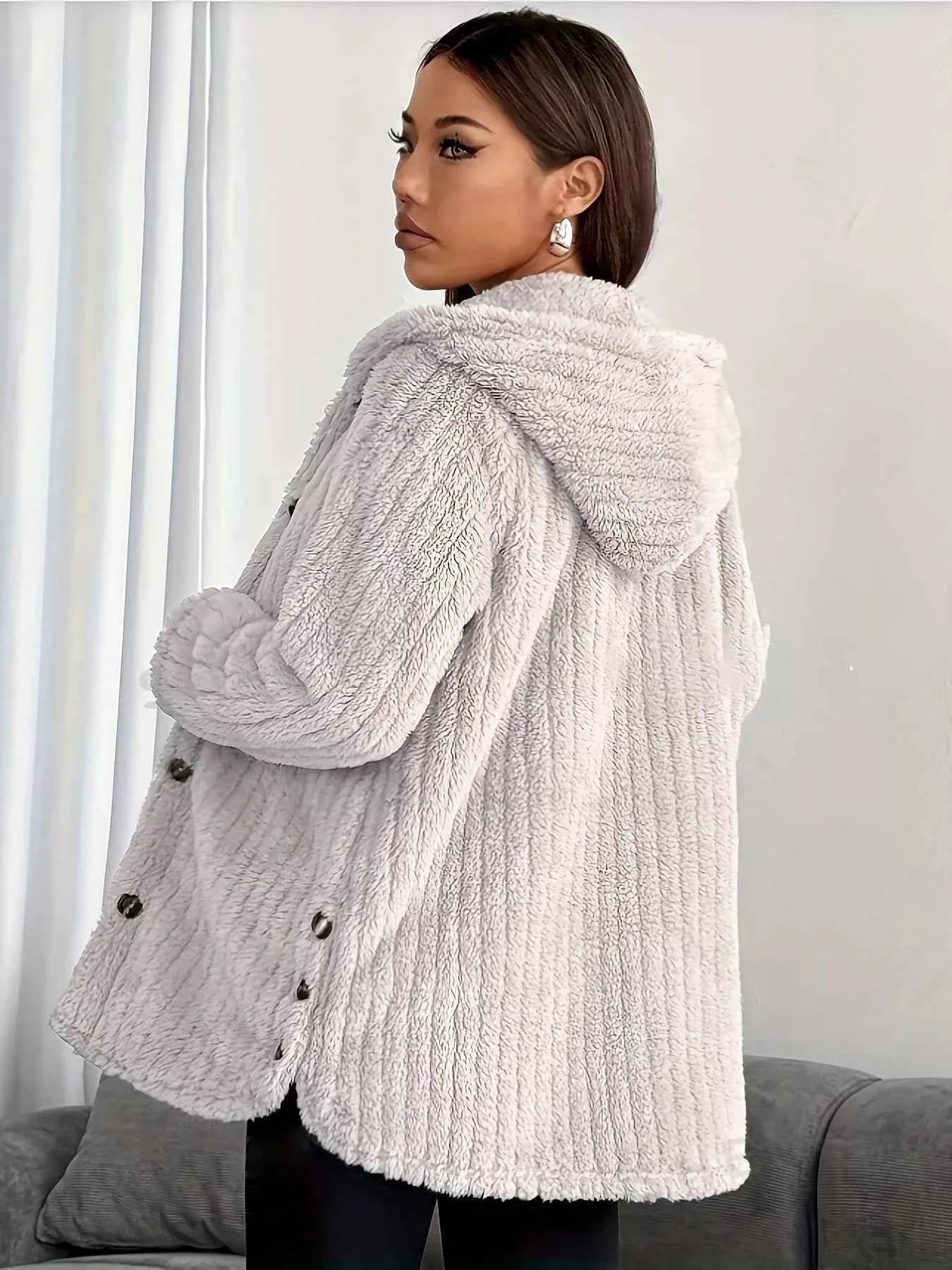 Cozy Oversized Hooded Button-Up Jacket