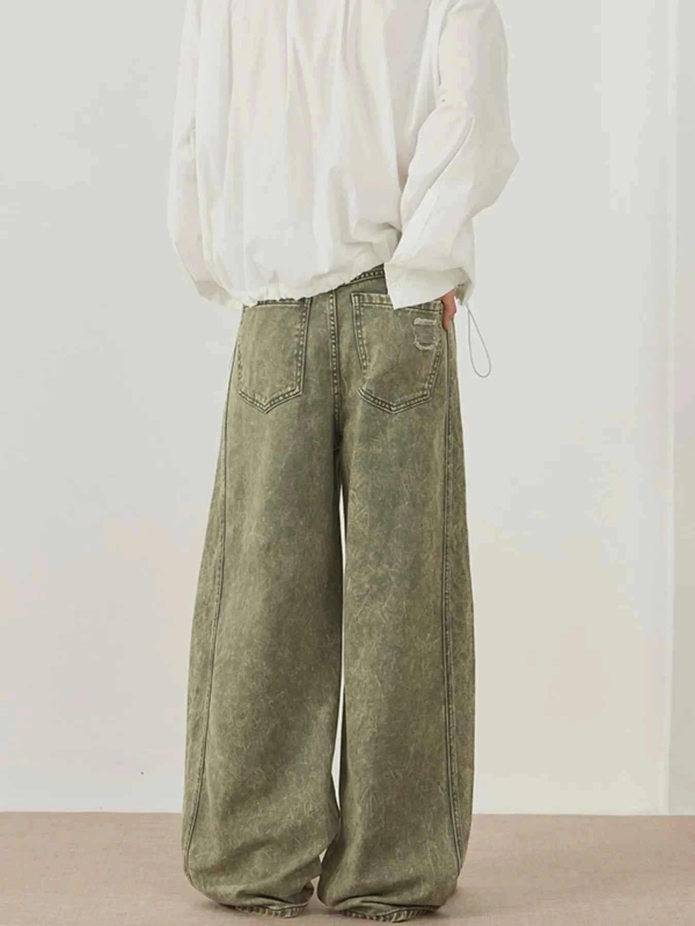 Men's Washed Wide Leg Distressed Pants