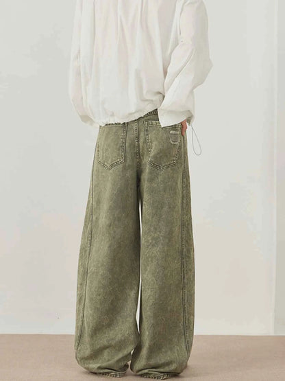 Men's Washed Wide Leg Distressed Pants