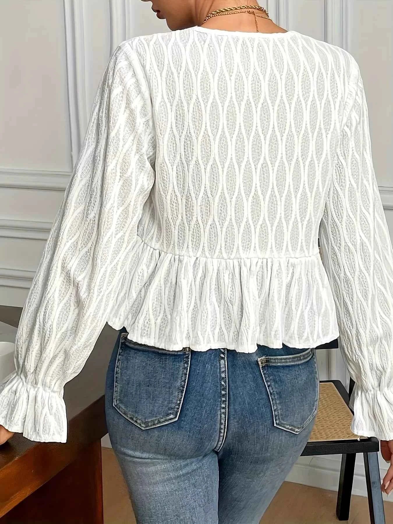 Tie Front Flounce Sleeve Blouse