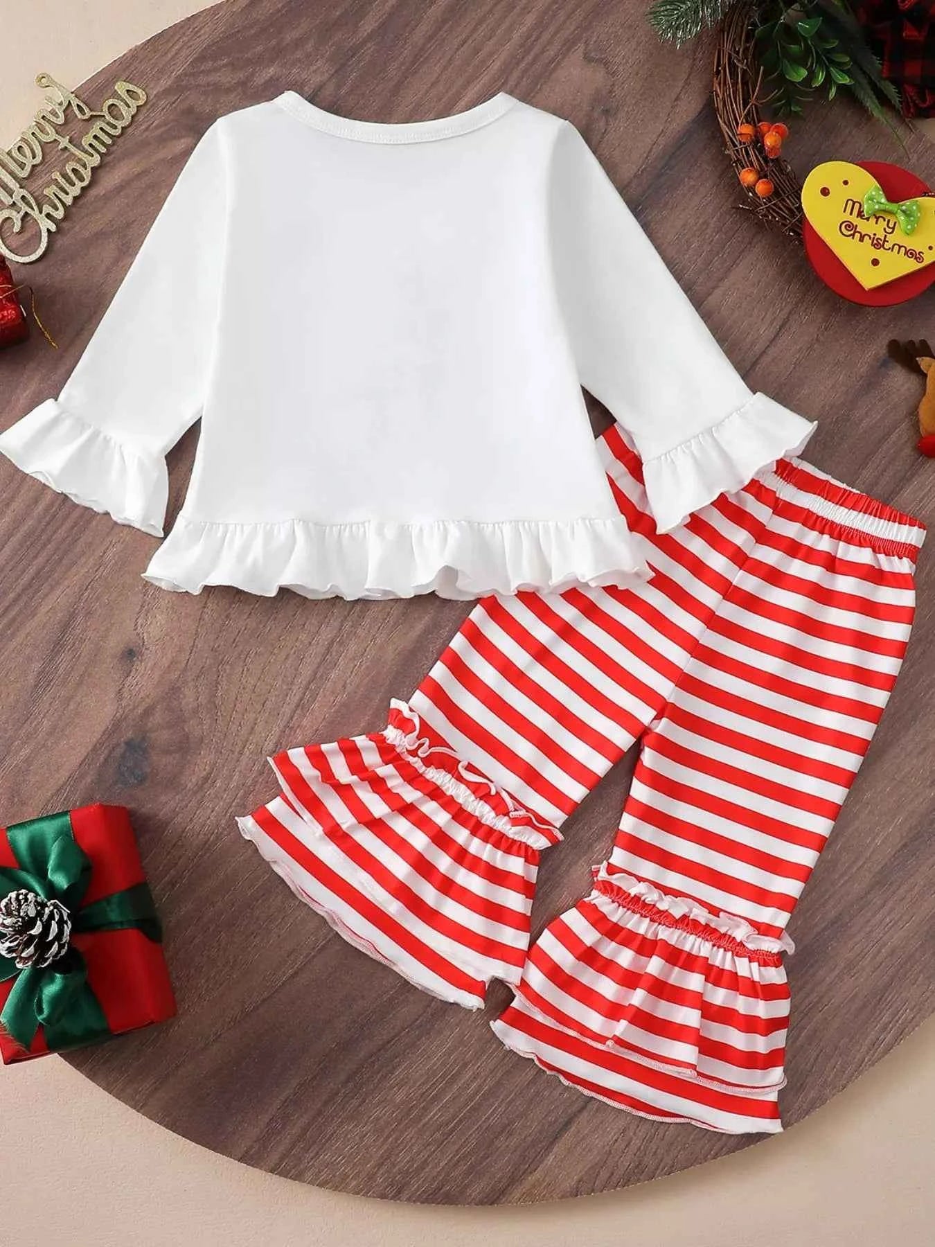 Children's Christmas Ruffle Trim Top and Pants Set
