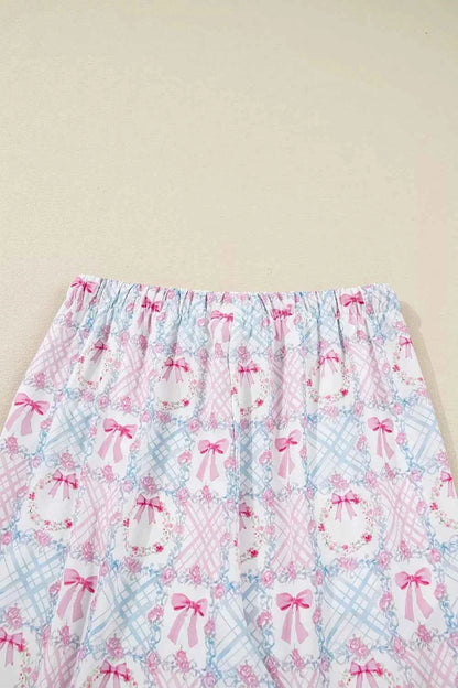 Wreath Pattern Christmas Tied Front Long Sleeve 2pcs Pajama Set