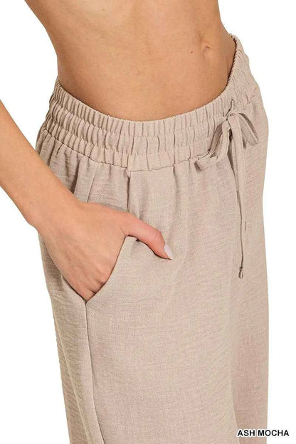 Zenana Woven Crepe Elastic Band Pants