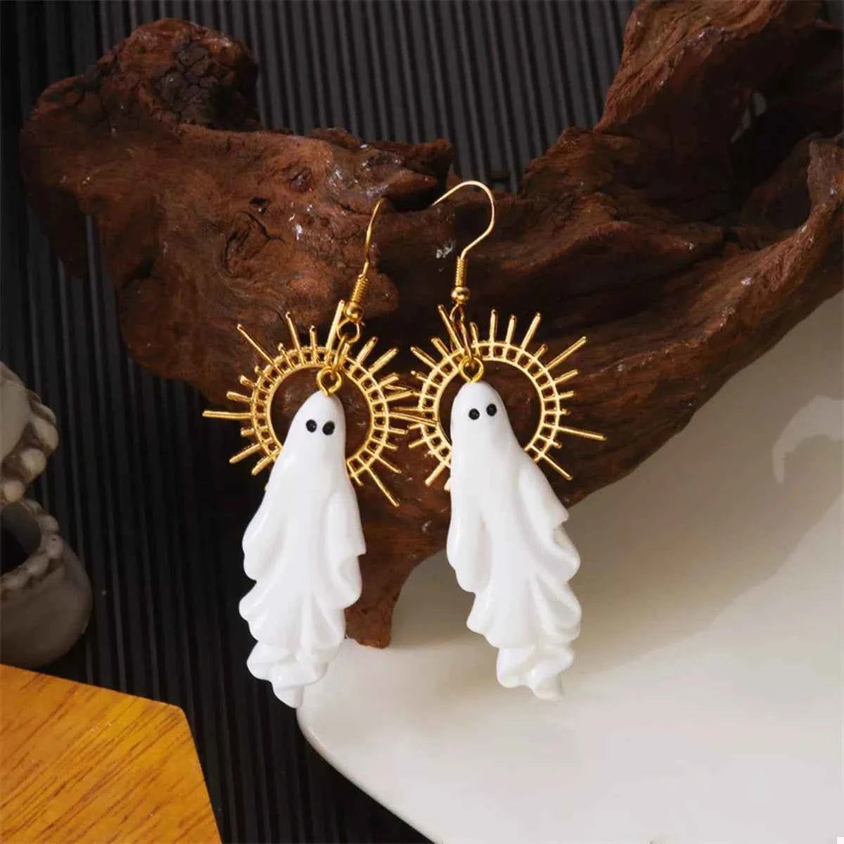 Halloween Sunburst Ghost Drop Earrings