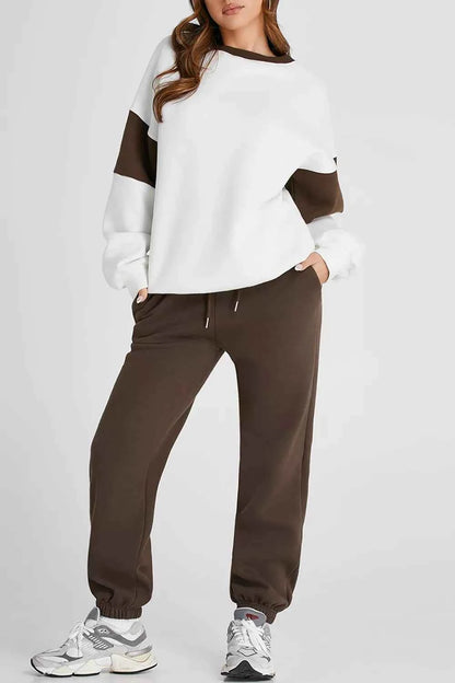 Drop Shoulder Loose Sweatshirt and Joggers Active Set