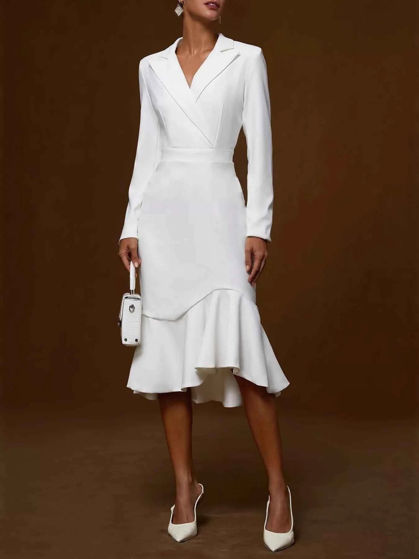 Ruffled Hem Long Sleeve Midi Blazer Dress