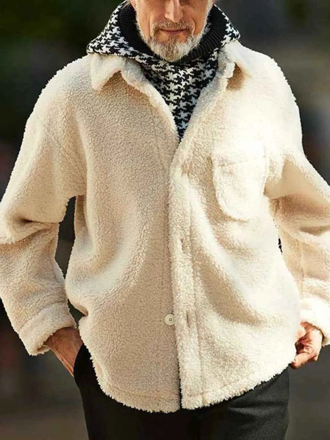 Men's Full Size Button Up Drop Shoulder Sherpa Jacket Plus Size
