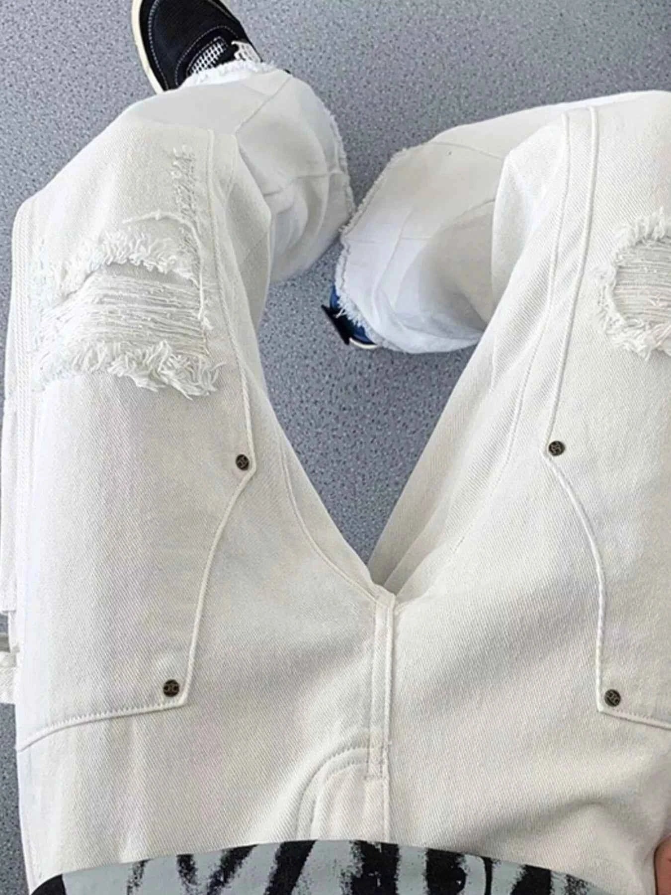 Men's Distressed Raw Hem Wide Leg Jeans