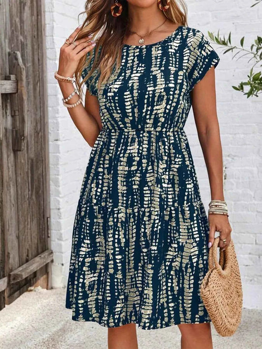 Plus Size Printed Long Sleeve Ruffle Hem Mini Dress