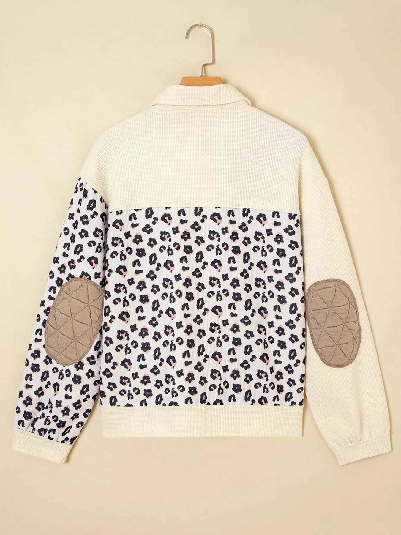 Leopard Waffle Quilted Patchwork Button Front Jacket