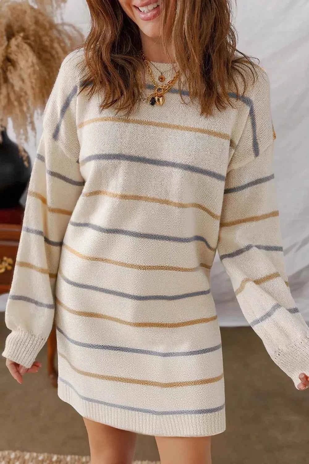 Striped Dropped Shoulder Oversized Sweater Dress