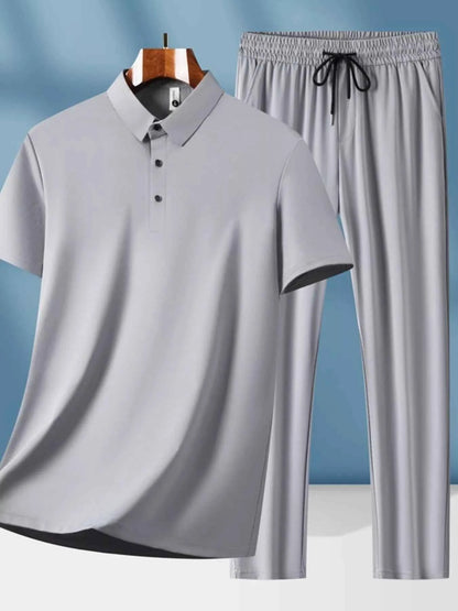 Men's Plus Size Button Detail Short Sleeve Top and Pants Set
